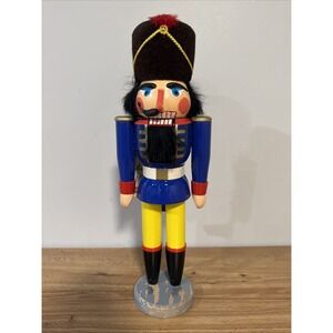 Vintage German Wood Nutcracker Erzgebirgische Volkskunst Soldier Nutcracker 15"